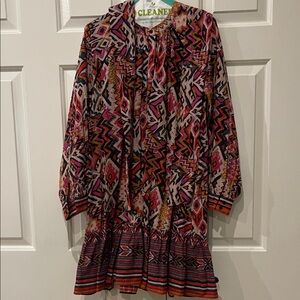 Colorful Geometric Pattern Dress w tie belt